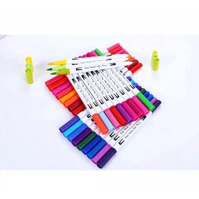 

(BISA COD) 36 Color Dual Tip Brush Marker Fineliner Marker For Art Brush Pen Art PROMO Kode 498