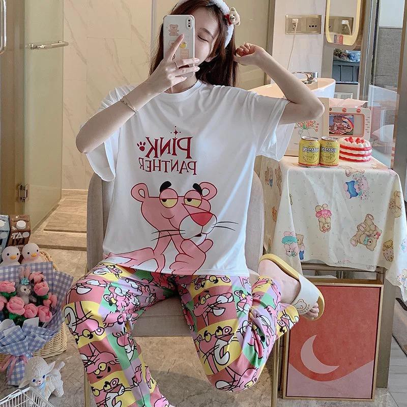 Baju Tidur Piyama Set/Piyama Wanita Import/Baju Piyama Celana Panjang/Woman Sleep Wear-H9-Panther