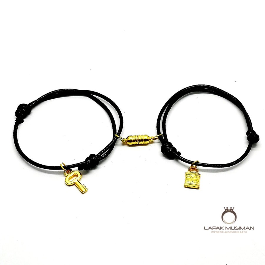 [Bayar di Tempat] 2 Pcs Gelang Magnet Couple Gelang Hitam Gelang Gembok Cinta