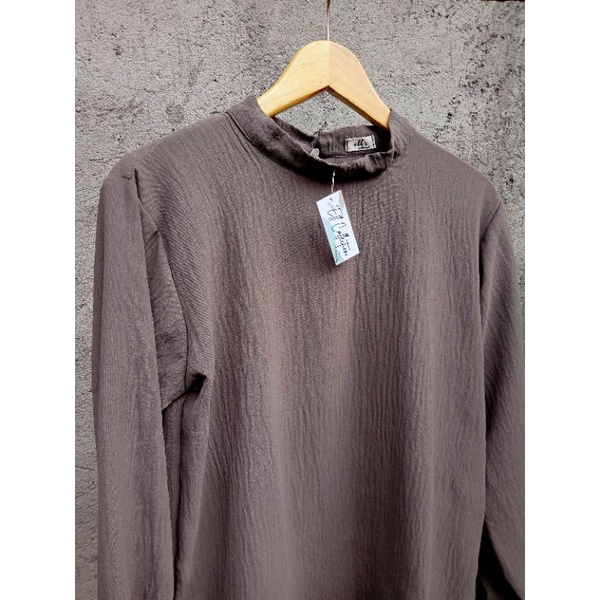 Zara blouse / blouse smoke / blouse pleats /blouse puffy / blouse lengan balon kerut / blouse zara semibydianty-Taupe ( airflow)