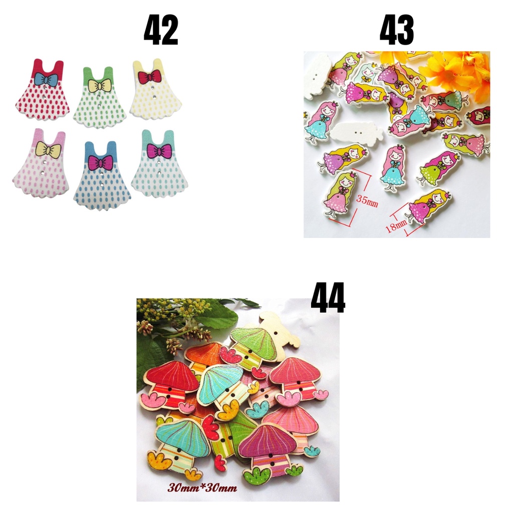 Kancing Kayu / Wooden Button Seri Colorful - PCS