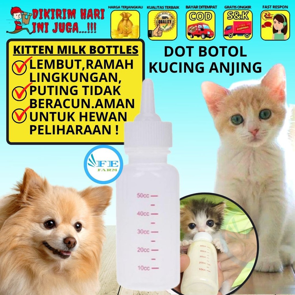 DOT BOTOL SUSU KUCING ANJING KELINCI Nipel Kecil 50ML BOTOL HEWAN FEFARM