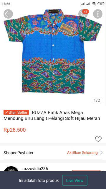 Ruzza Batik Anak Mega Mendung Biru Langit Pelangi Soft Hijau Merah Seragam Laki Laki