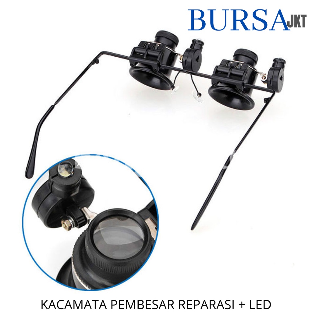 KACA MATA PEMBESAR 20X PEMBESARAN MAGNIFIER + LED ALAT REPARASI