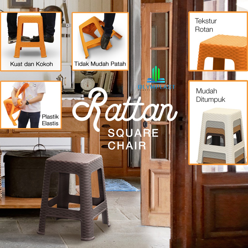 Olymplast Kursi Bakso plastik Motif rotan sintetis Rattan Square Chair  Olimplast Kursi baso plastik