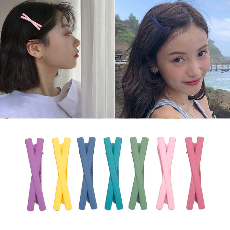 Korean Chic Fashion Hair Clips/Matte Candy Color Cross Duckbill Clip/Girls Kids Cute Party Children Headwear/BB Side Hair Barrettes Hairpin Accessories