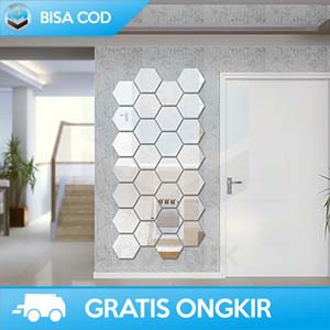 HIASAN DINDING DEKORASI DINDING STIKER DINDING HEXAGON MIRROR 7 PCS