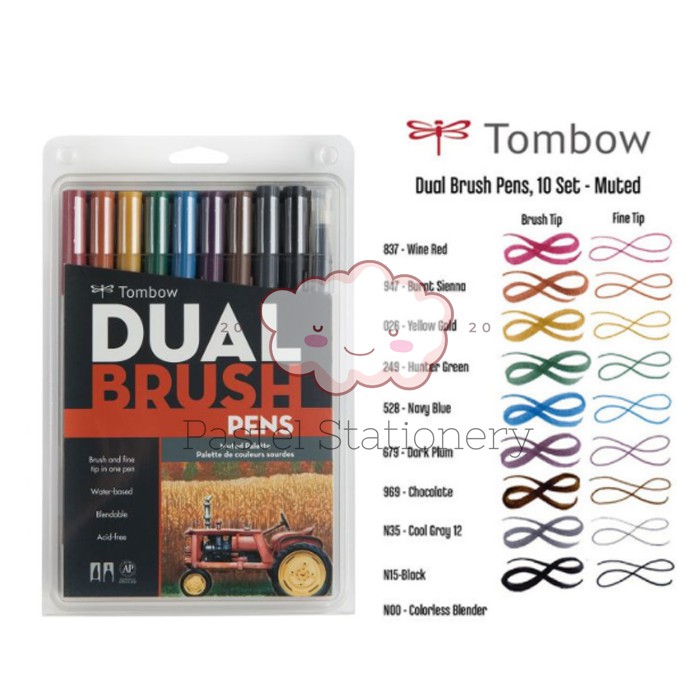 

Tombow Dual Brush Pen Set 10 Art Marker Muted Palette Colors
