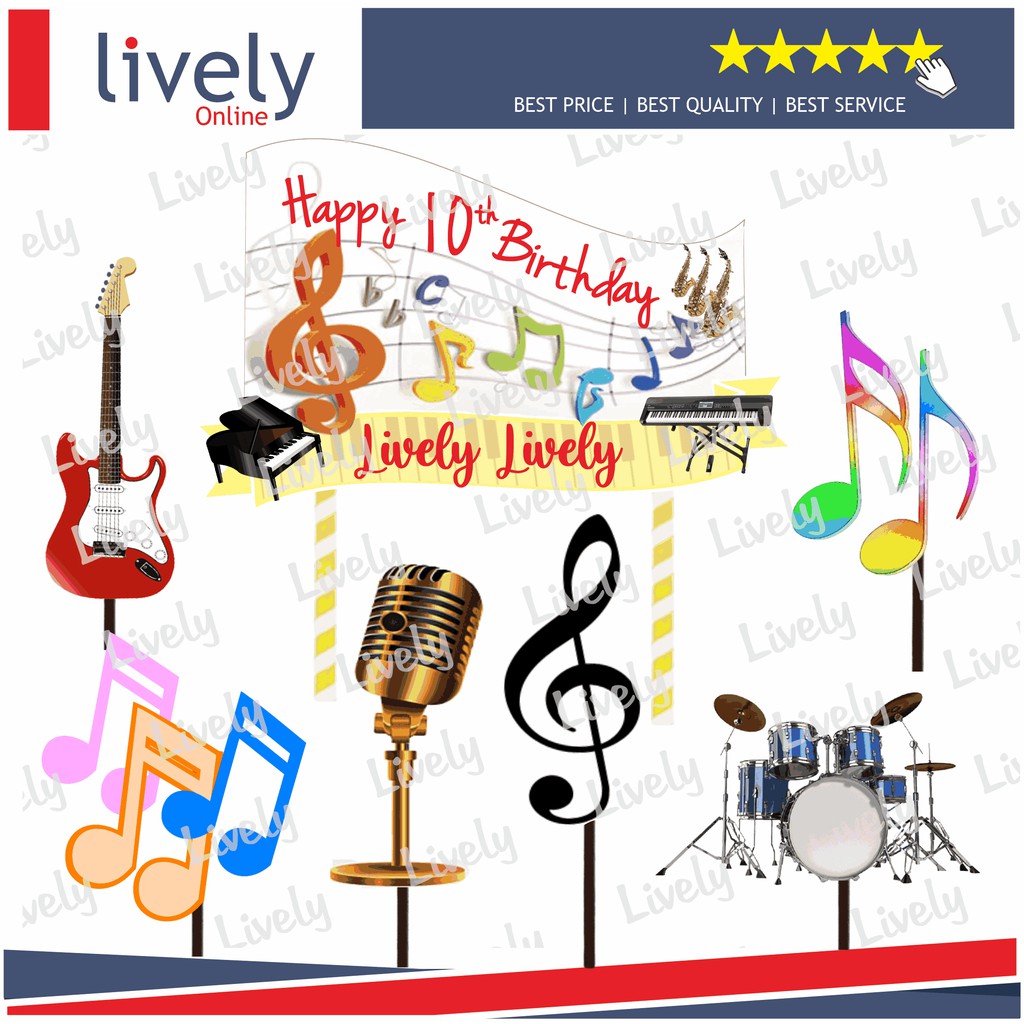 CUSTOM NAMA CAKE TOPPER KARAKTER ALAT MUSIK MUSIC HIASAN KUE ULANG TAHUN HAPPY BIRTHDAY