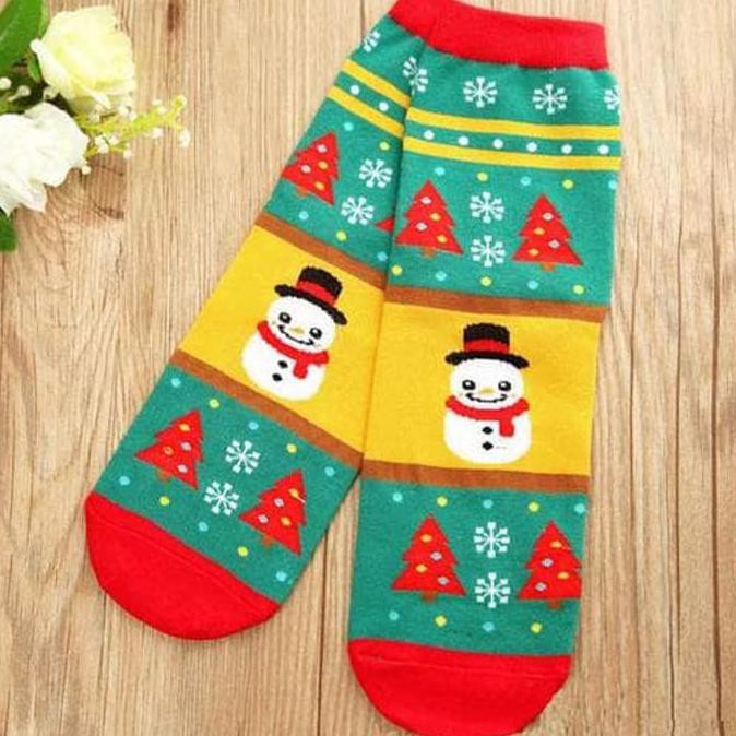 NEW SALE KAOS KAKI ANAK SNOWMAN / SANTA KLAUS HIJAU MERAH KUNING CHRISTMAS
