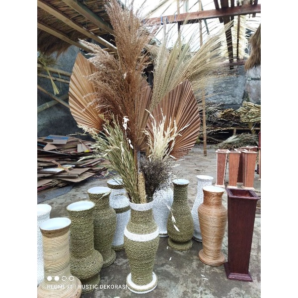 hemat daun palem Paket Daun Palem Pampas dan Vas 40cm untuk Dekorasi Ruangan Aesthetic