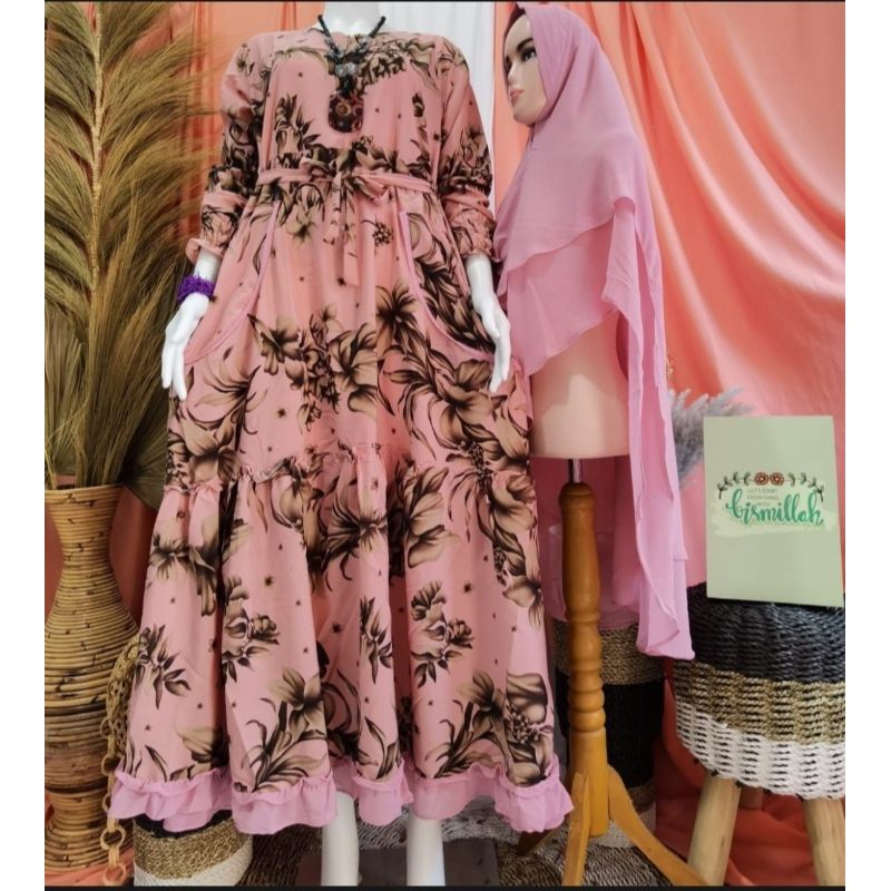 GAMIS SET HIJAB MONALISA MIX CERUTY SAKU KANAN DAN KIRI