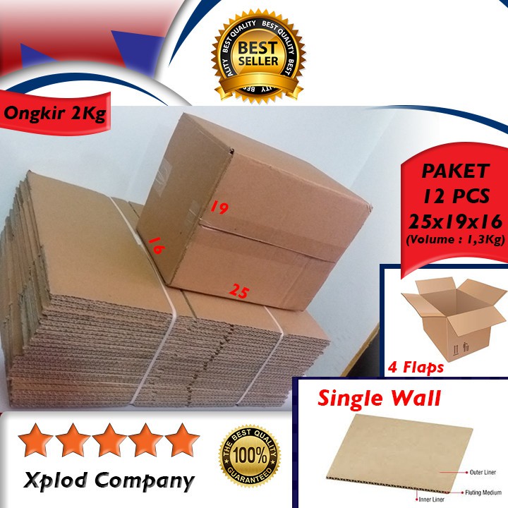 

(12 Pcs) Boks Packing Polos 25x19x16 Volume 1kg Kardus Polos Ukuran Sedang Kardus Packing Polosan