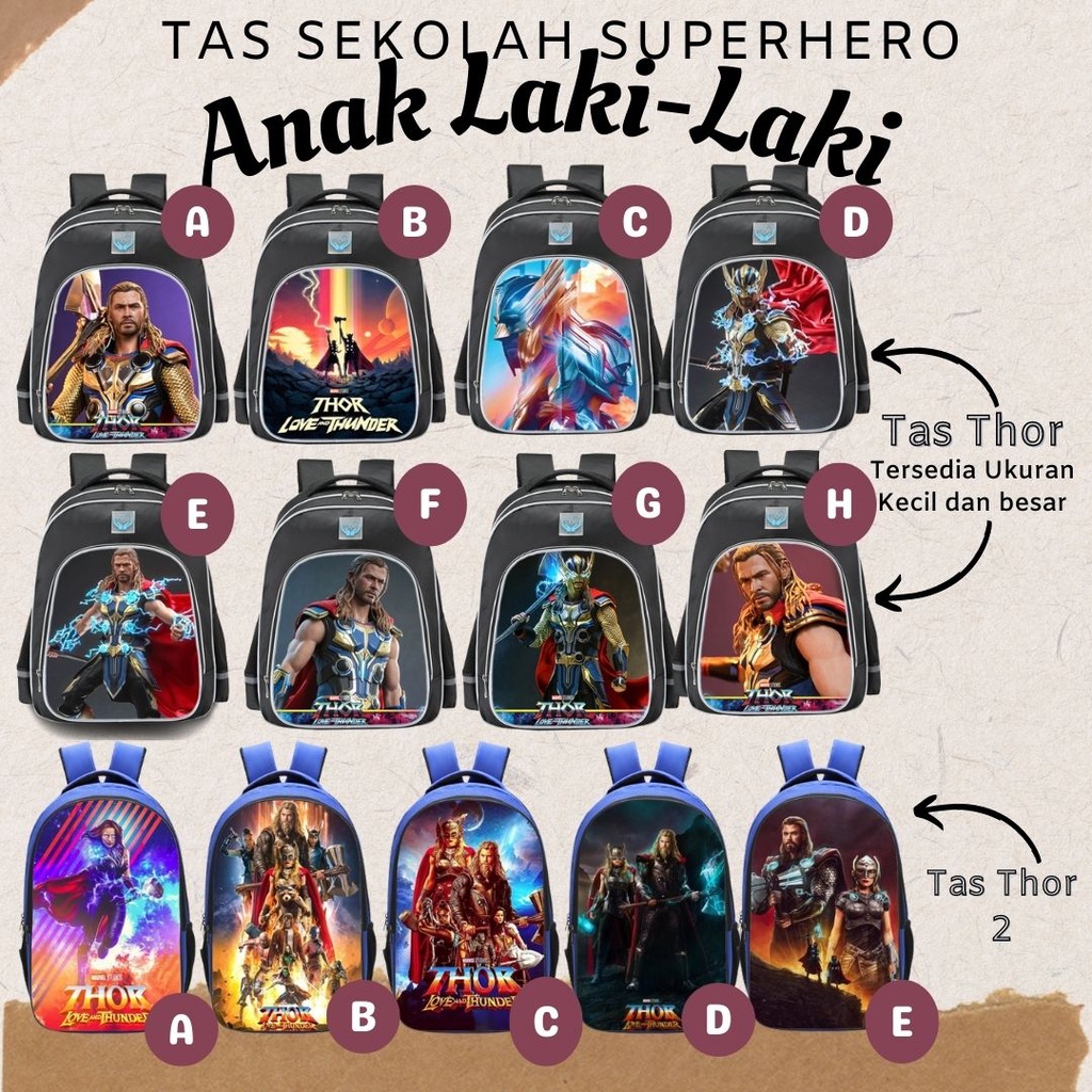 Tas Sekolah Laki-Laki SD SMP SMA Thor Avangers Marvel Superhero Tas Import Besar Kecil Tas Karakter