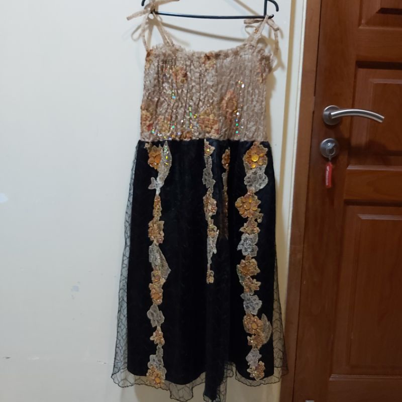 MURAH Gaun pesta sleeveless gold black mewah jumbo bigsize LD up 130cm