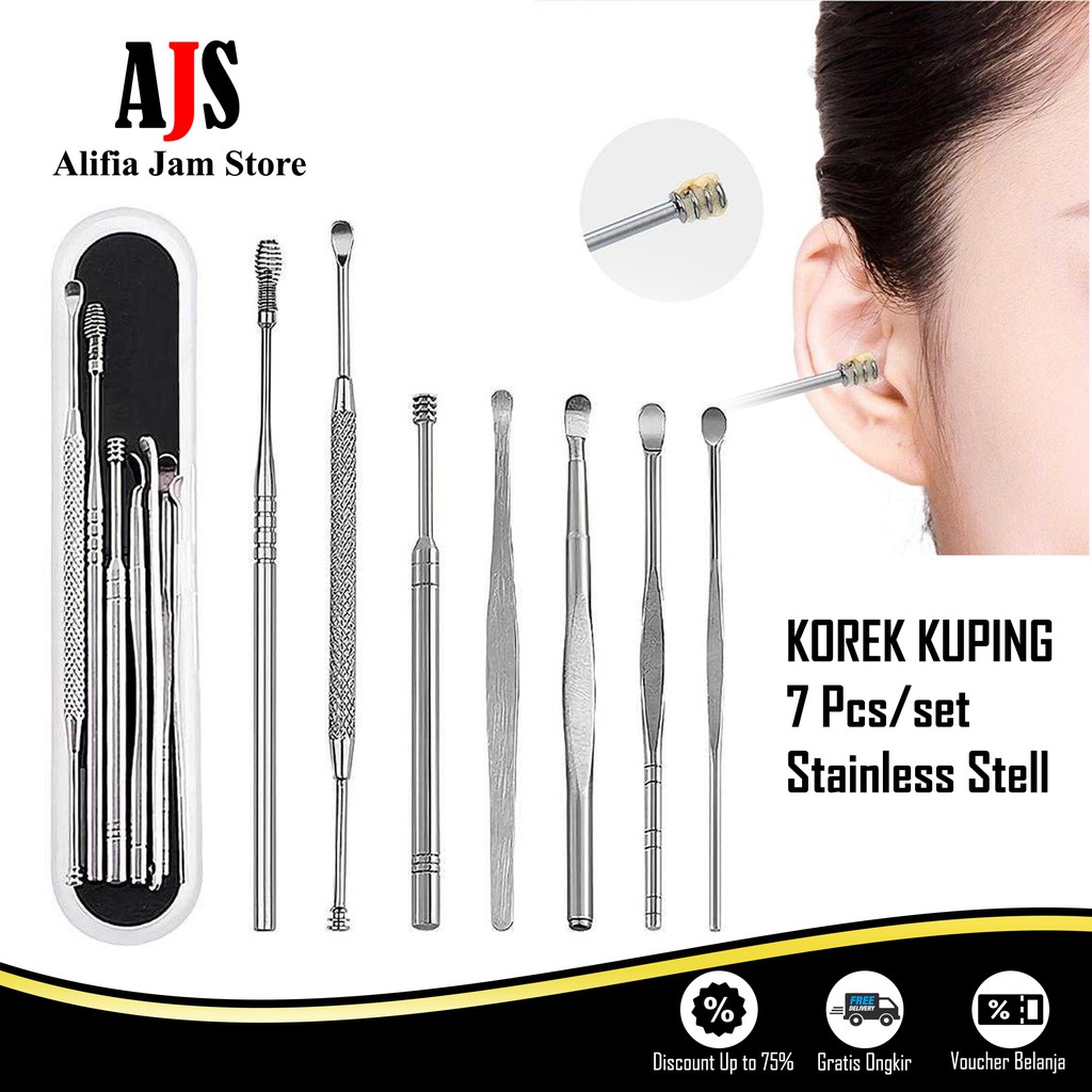 Korek Kuping Pembersih Telinga Set Stainless Steel Anti Karat Ear Wax Picker 7 PCS