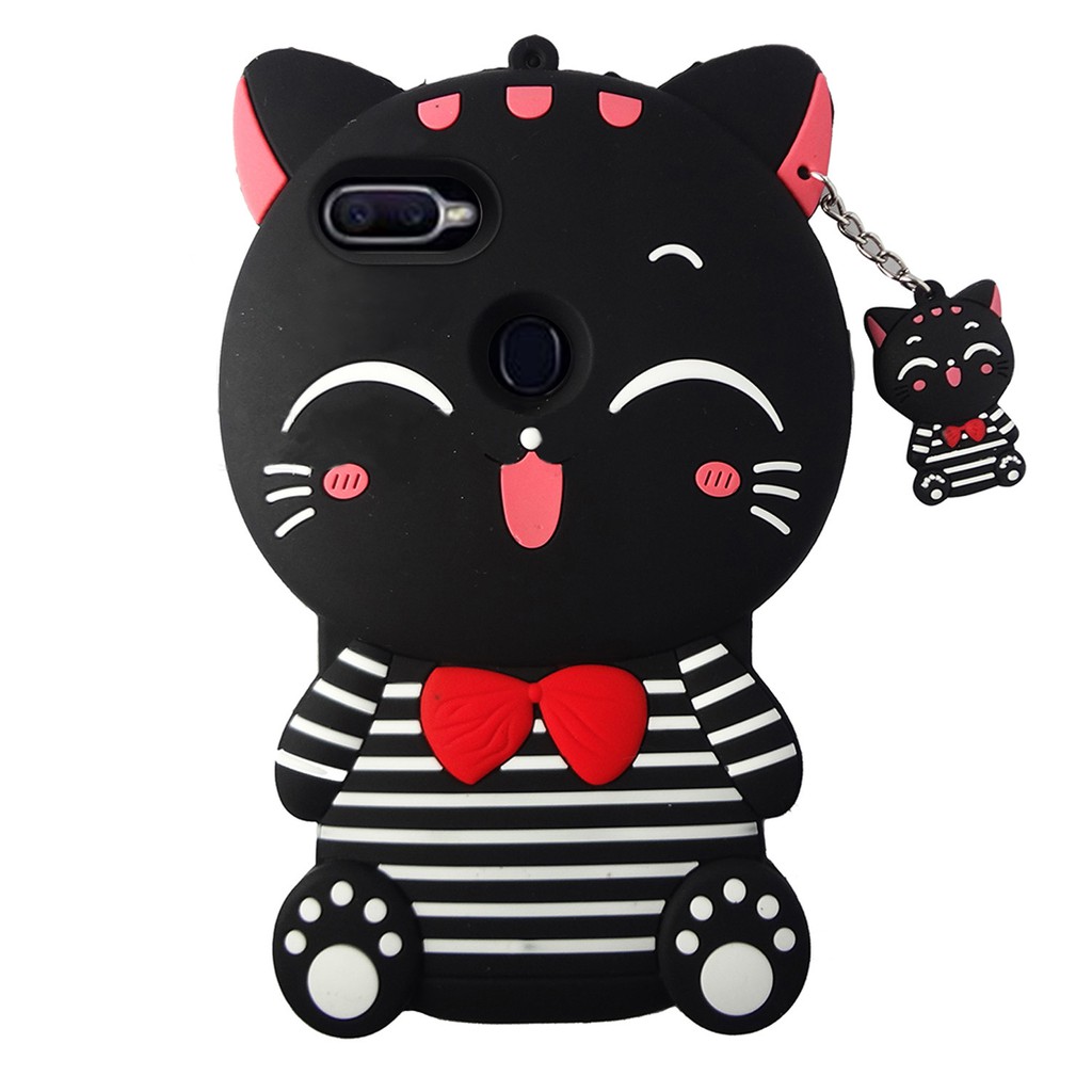 Case Boneka OPPO F9 Soft Case 4D Karakter Black Cat Smile