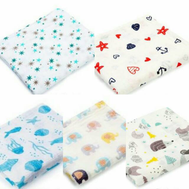 Bedong Muslin Swaddle (cotton) Blue Seaworld