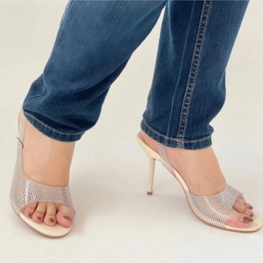 SANDAL WANITA ZS-3596 GLITTER TRANSPARNT HEELS 9CM WHITE