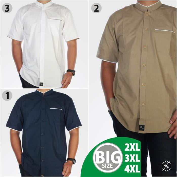 Paling Murah Baju Kemeja Koko Pria Big Size Gamis Pendek Muslim Kemko Xxl Xxxl - Navy, Xxl