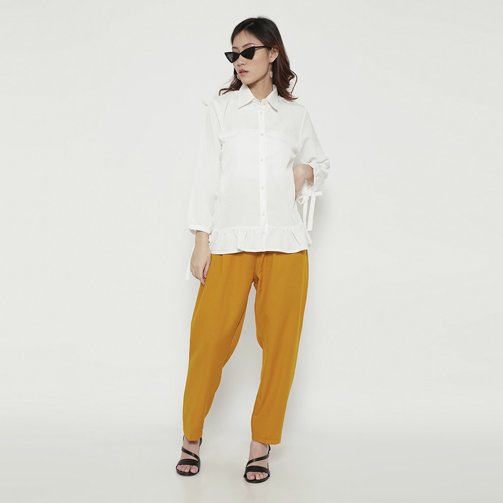 IE.DEMODE Suave Atasan Kemeja Wanita Daily Shirt Lengan Panjang Polos Putih-2
