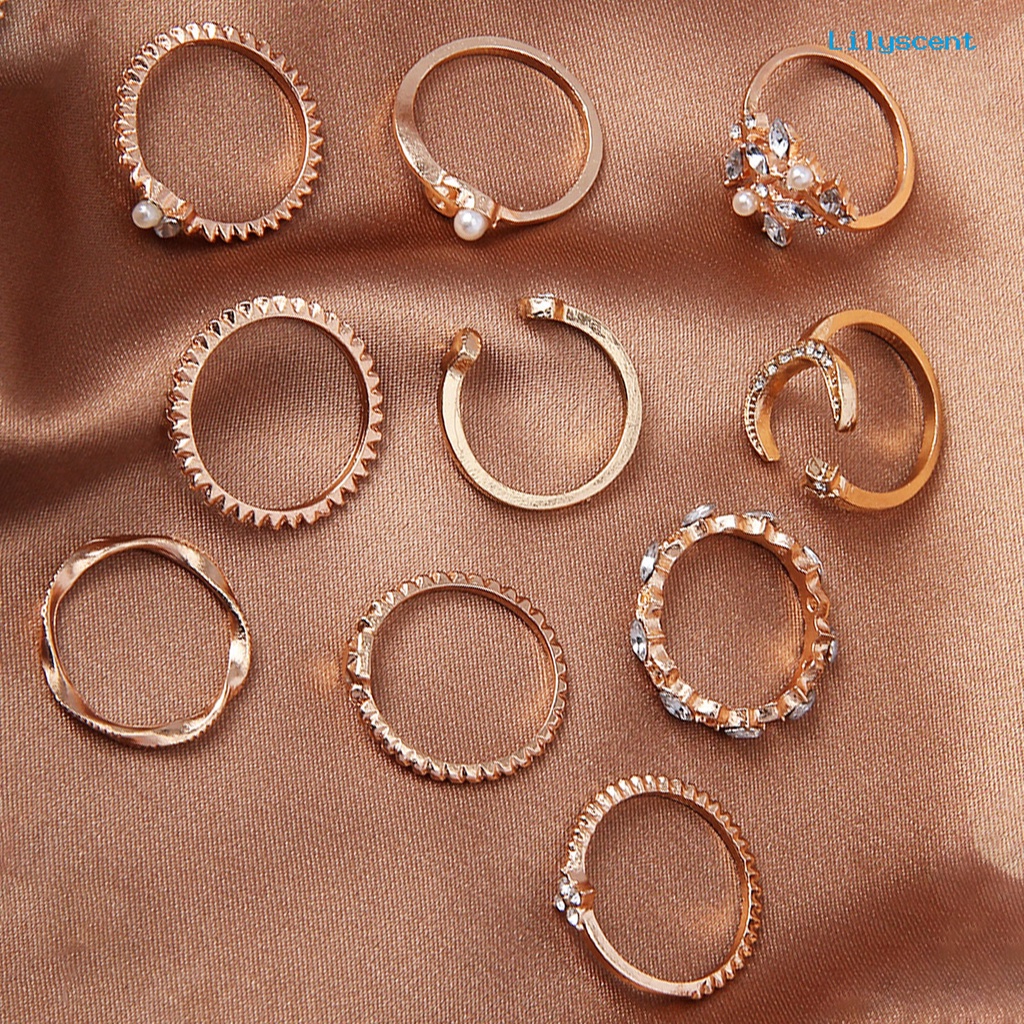 10 Pcs Cincin Jari Bentuk Geometris Daun Bulan Hati Tidak Pudar Untuk Hadiah Wanita