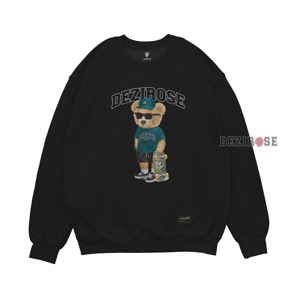 DEZIROSE Sweater Crewneck Bear Skate Pria &amp; Wanita Distro Fleece Tebal Premium Size M-XXL