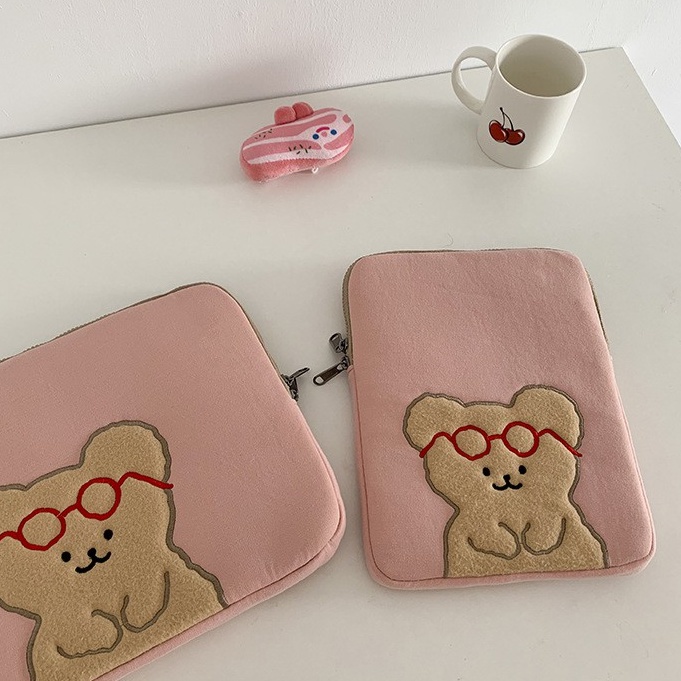 Sleeve Pouch Sarung Tas Bag Case Ipad Tab Tablet Macbook Air Pro Laptop Asus Acer Lenovo HP Huawei 11 12 13 14 15 inch Motif Gambar Beruang Bear Warna Pink Lucu Cute Murah Korean Model