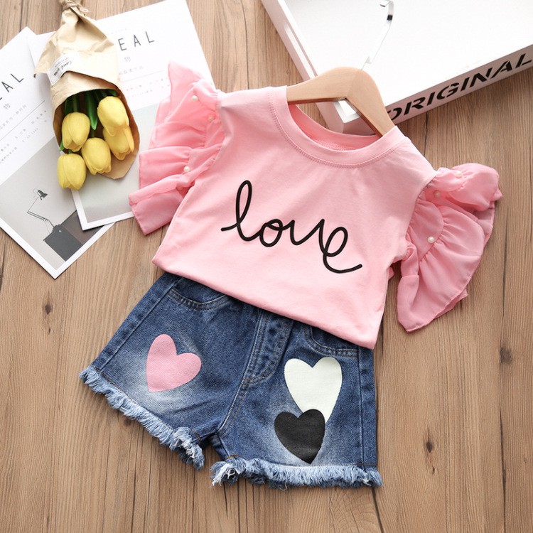 BAJU ANAK PEREMPUAN IMPORT - SETELAN JEANS LOVE 629