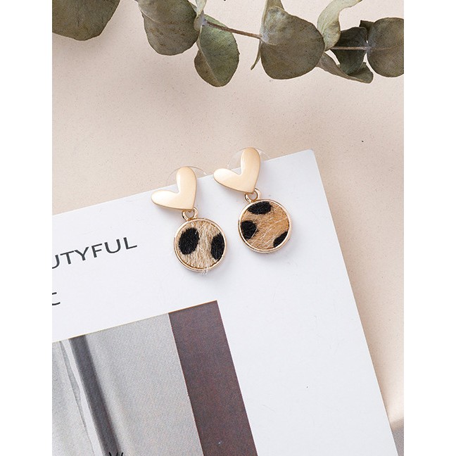 LRC Anting Tusuk Fashion Love Round Leopard Earrings D41771