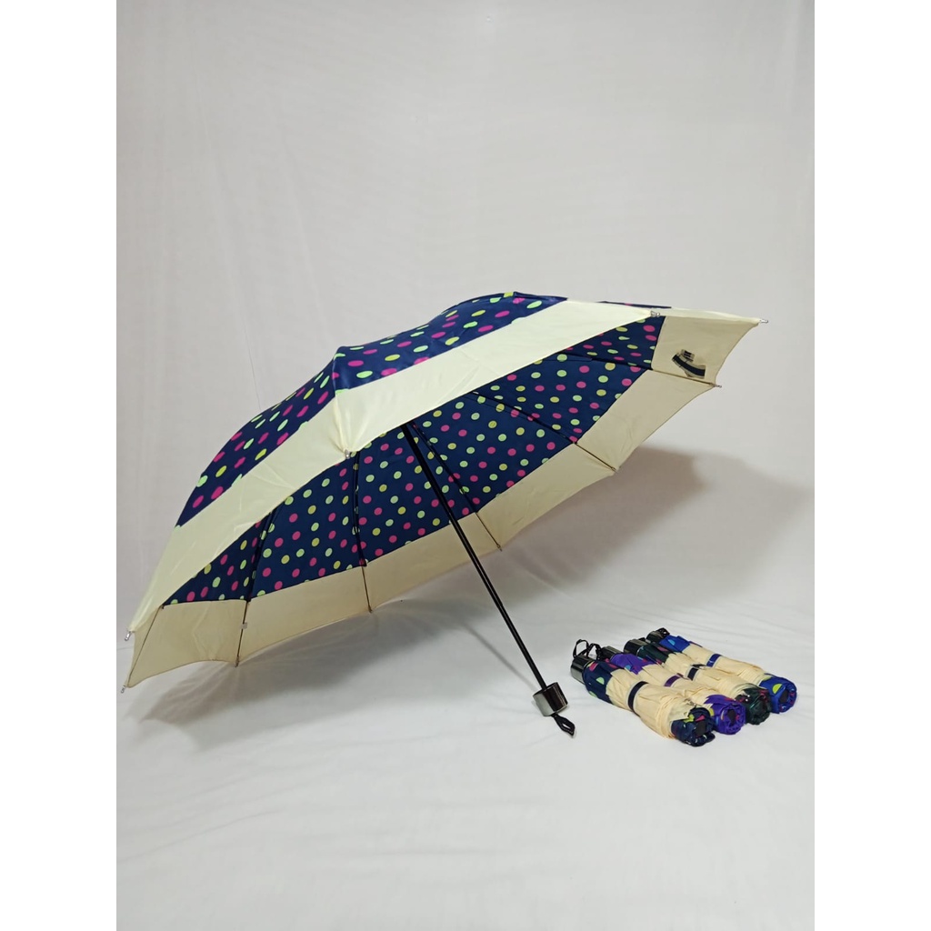 Payung Lipat 3 Ukuran Besar 27 inch KOREA Motif Polkadot 10 Jari - LPT3B