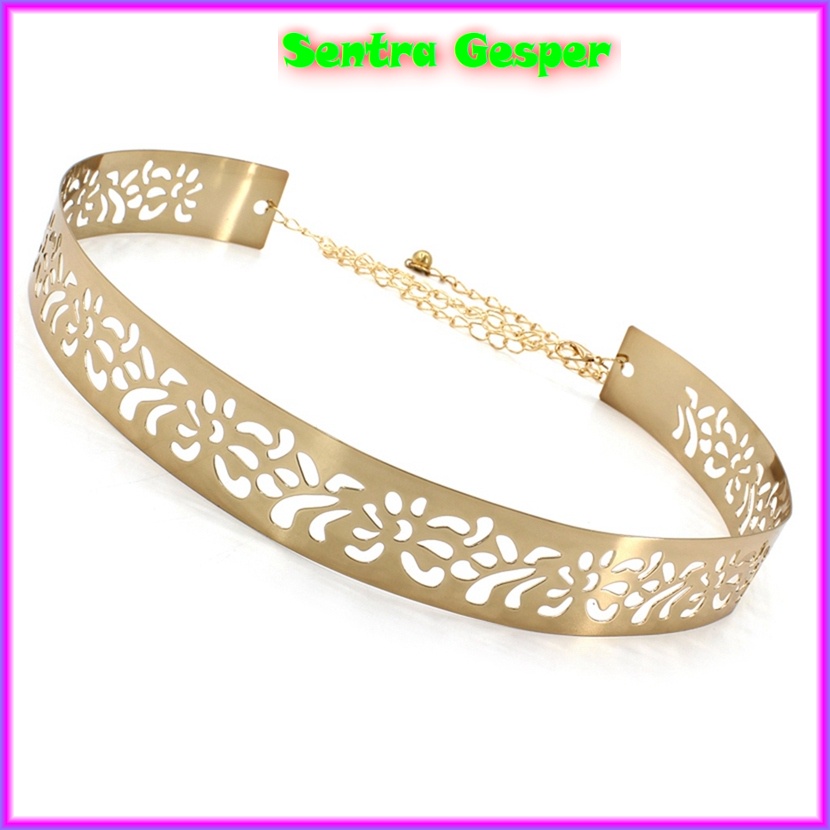 Belt Gesper Ikat Pinggang Sabuk Plat Wanita Rantai Fashion Korea Cewek Obi Ring Emas GOLD Gasper