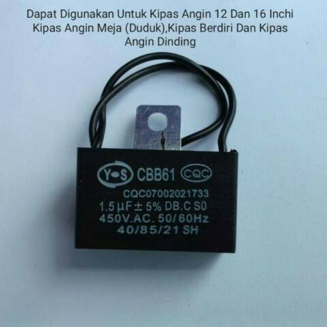Paket 2 Pcs Buah Kapasitor Capasitor Kipas Angin 12" 16" Inci Inch Inchi