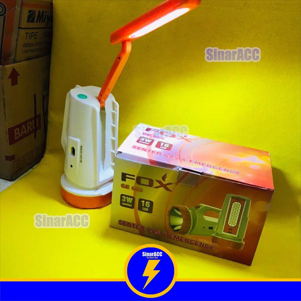 Senter emergency 3w fox GE 626 plus emergency stand 16 LED senter 2in1 senter genggam tangan darurat