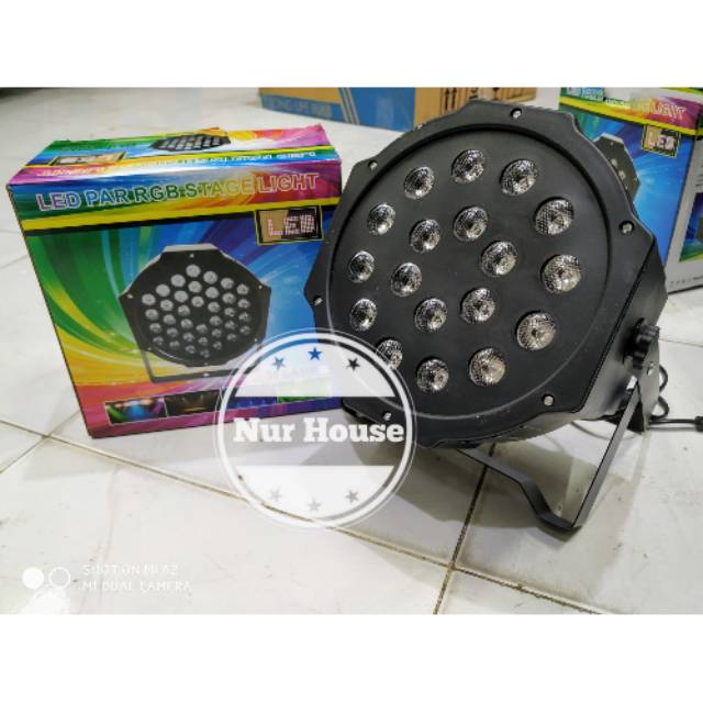 lampu sorot panggung led rgb 18 mata dengan socket dmx sensor suara