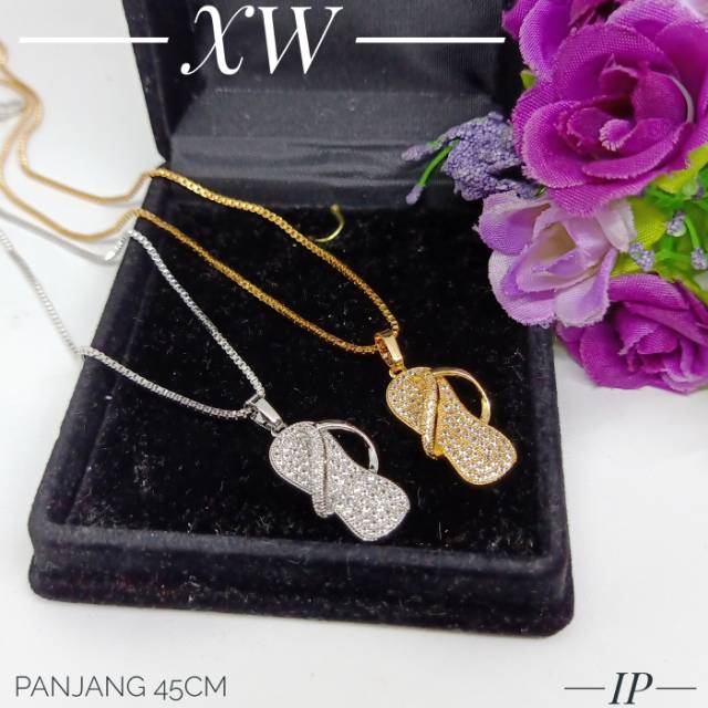 Kalung slipper zircon warna Gold K02068