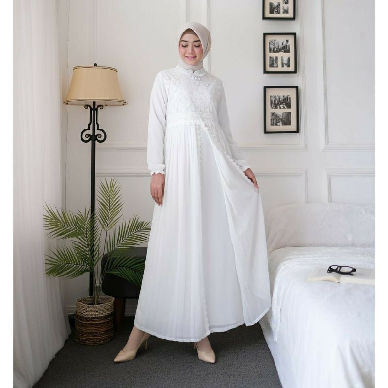 DRESS WHITE LADY GAMIS CANTIK ORIGINAL