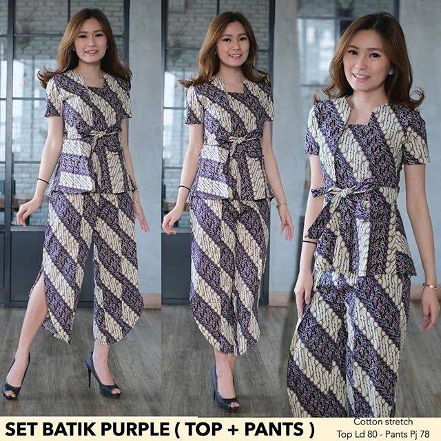 Baju batik 1 set celana dan bawahan untuk kantor / pesta