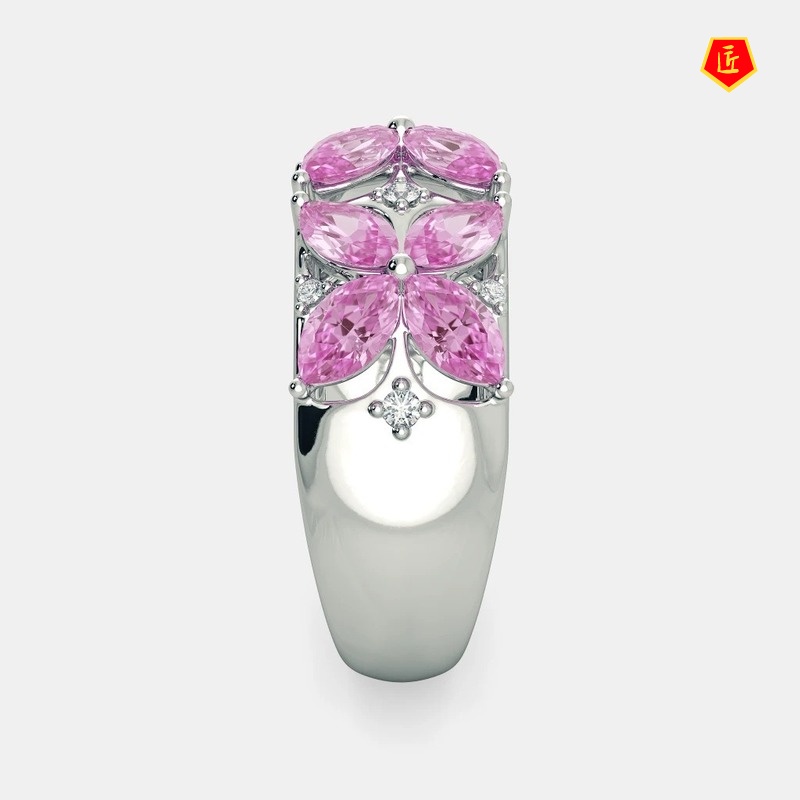 [Ready Stock]Simple Personality Pink Diamond Jasmine Flower Ring