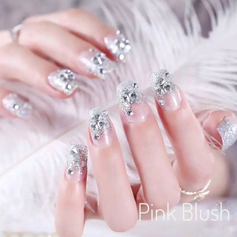 Kuku Palsu Bling-bling Pengantin dengan permata imitasi/Fake Nails for Bride/Kuku Palsu Wedding