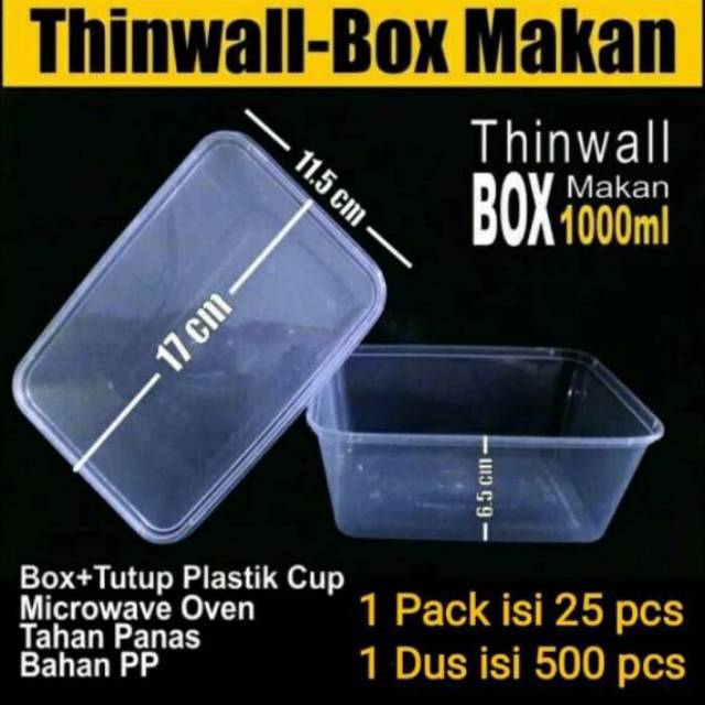 Thinwall 1000ml Kotak makan anti panas body +tutup TEBAL