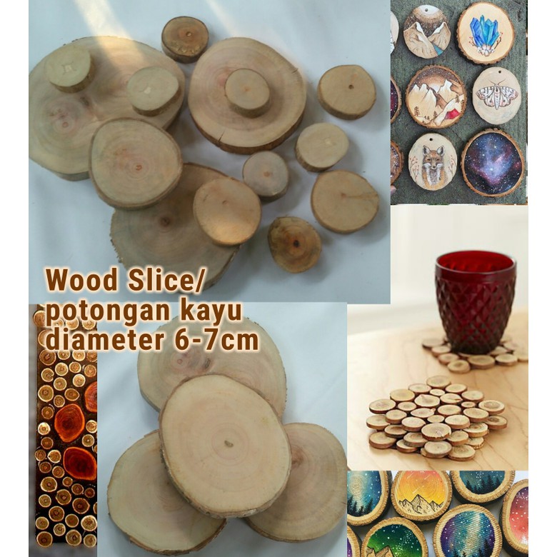 Ready Wood slice 6-7 cm wooden slices log potongan kayu dekorasi craft