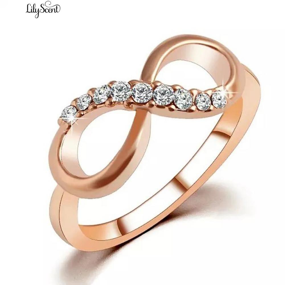 [Bayar Di Tempat]Mewah 8 Infinity Zirkon Hias Cincin Pernikahan Evening Party Wo Finger Jewelry