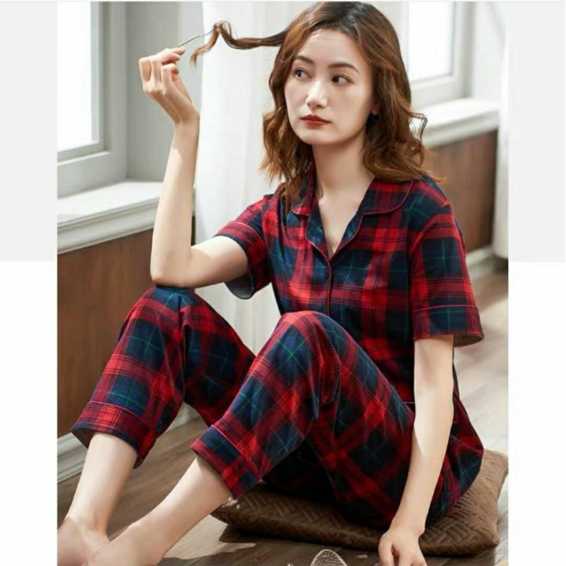 CP17 Setelan piyama CP kotak2, katun premium import