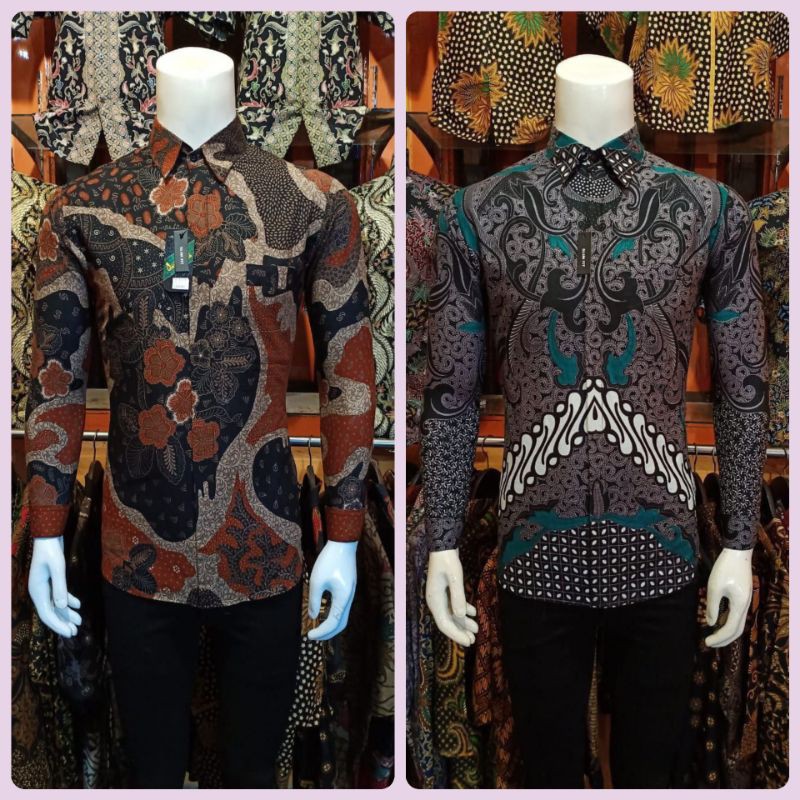 Kemeja Batik Slim Fit Premium Motif Banyu Mili Warna Hijau Army Lengan Panjang