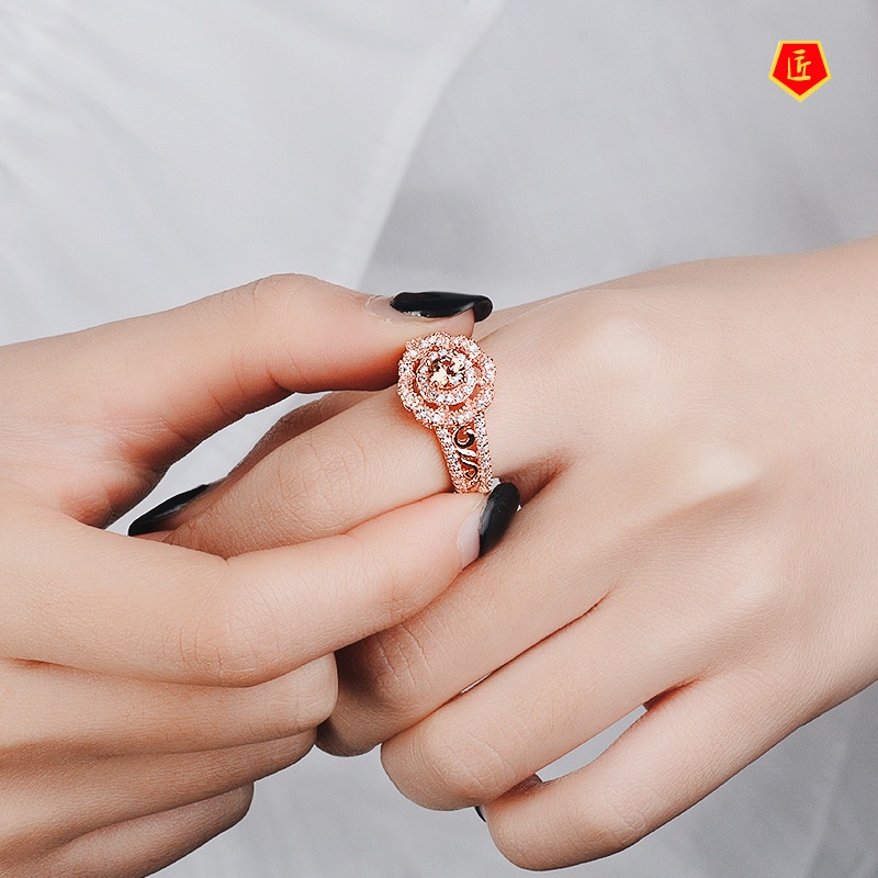 [Ready Stock]Luxury Full Diamond 18K Rose Gold Ring