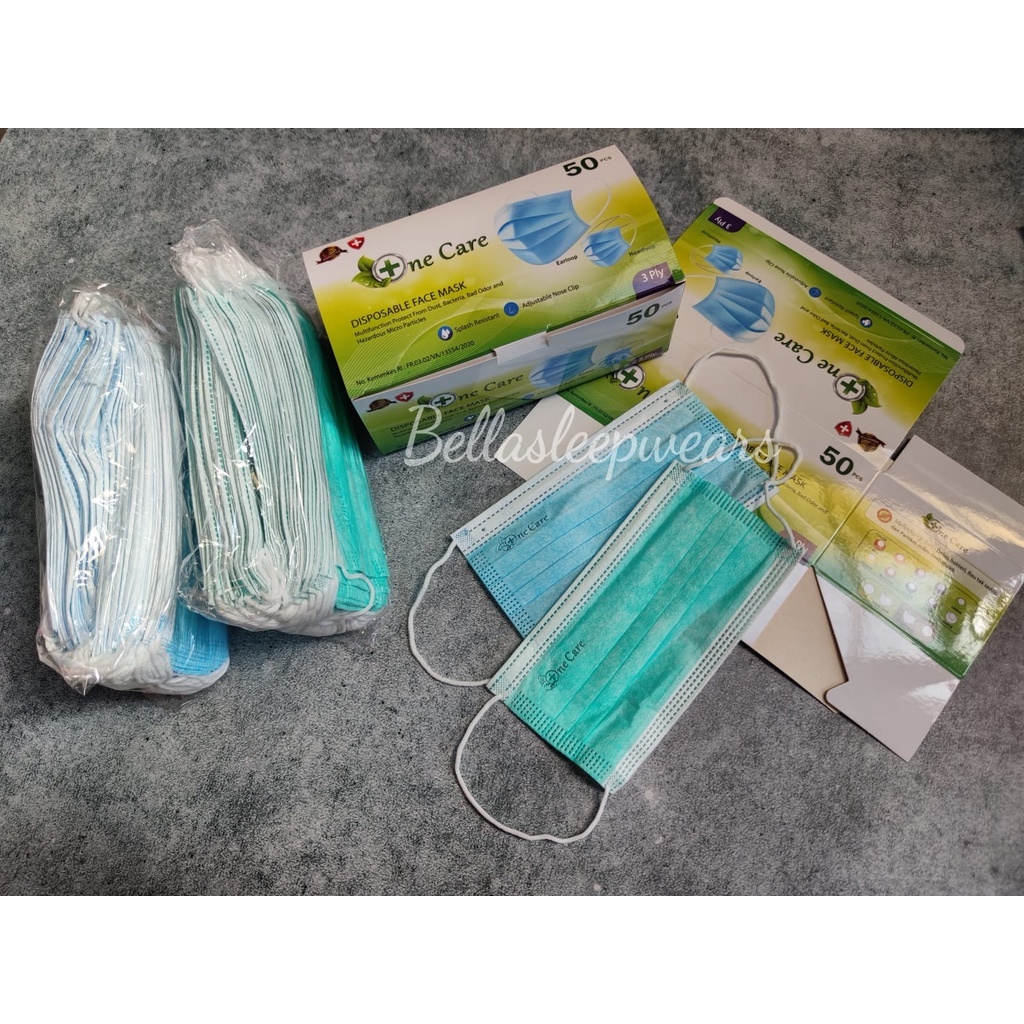 3PLY NECARE EMBOS BOX ISI 50 - MASKER 3PLY EARLOOP NECARE EMBOS KEMENKES WARNA BIRU PUTIH  HIJAU