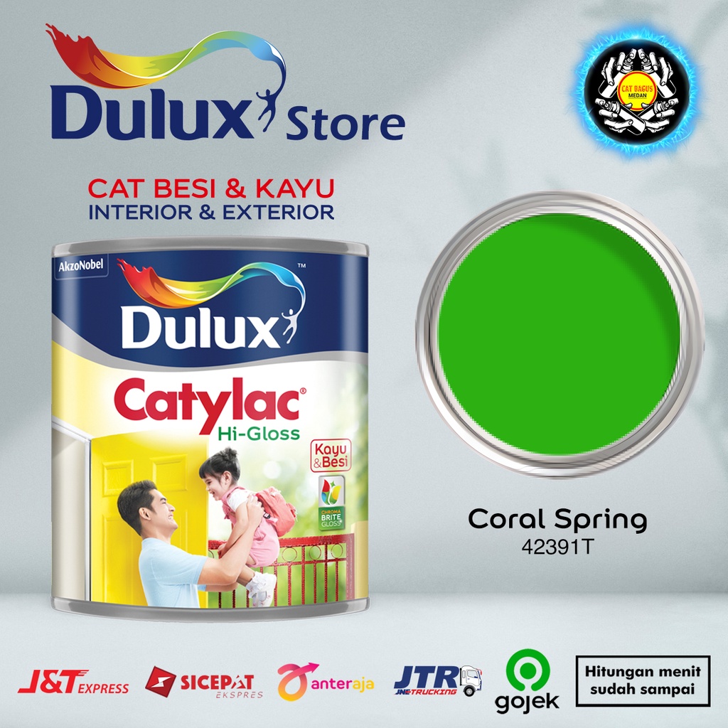 CAT MINYAK CAT KAYU DAN BESI DULUX CATYLAC HI-GLOSS 1 KG WARNA CORAL SPRING 42391T HIJAU DAUN HIJAU 