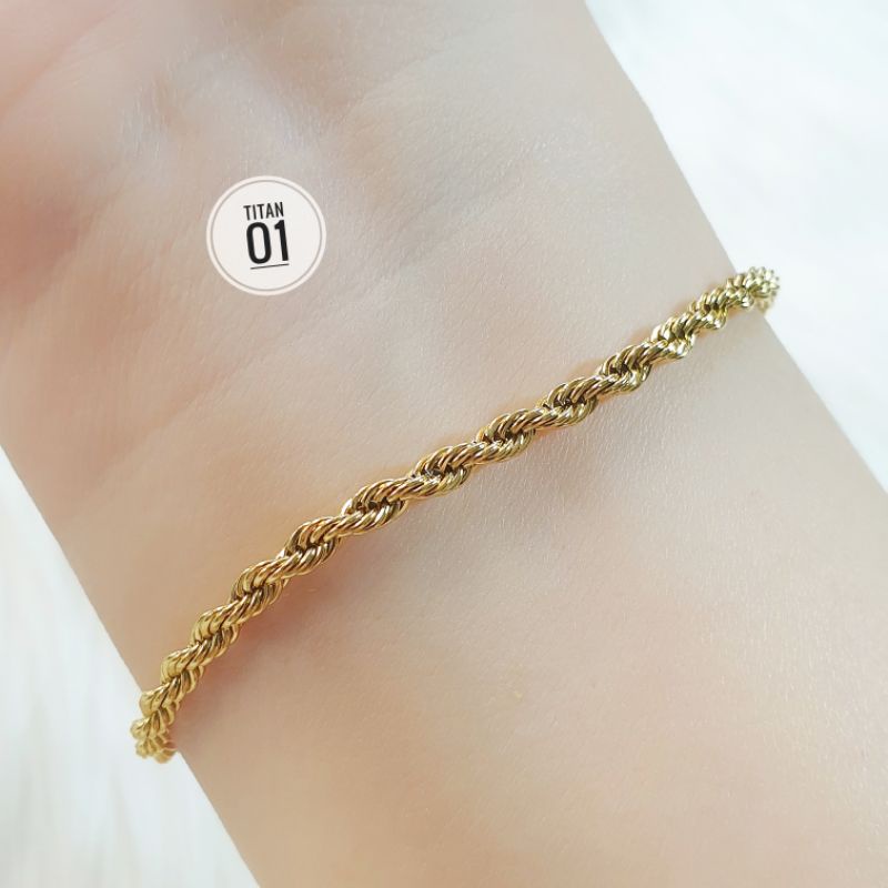 Gelang Rantai Tambang Titanium Gold N14032203