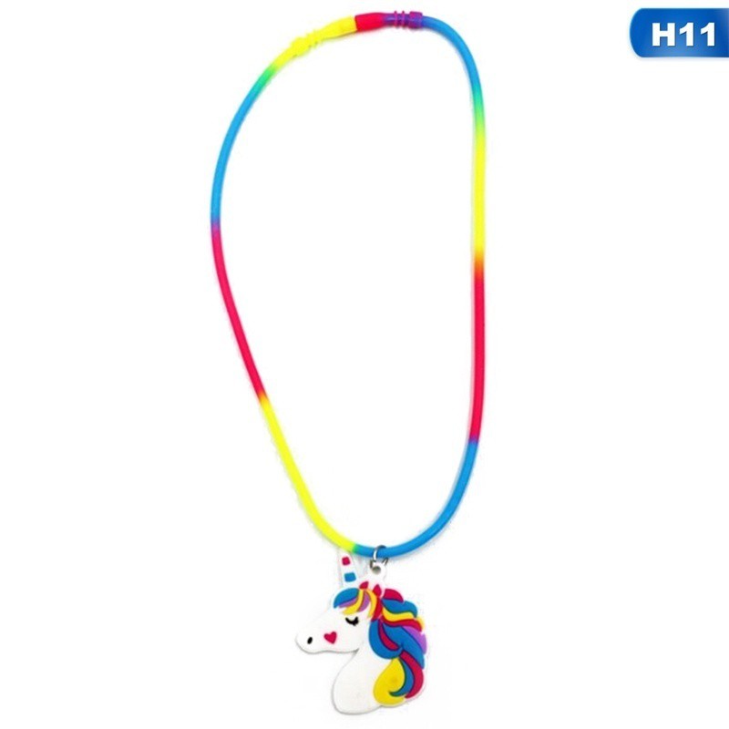 Kalung Unicorn Bahan Silikon PVC Warna Pelangi untuk Hadiah Natal Anak